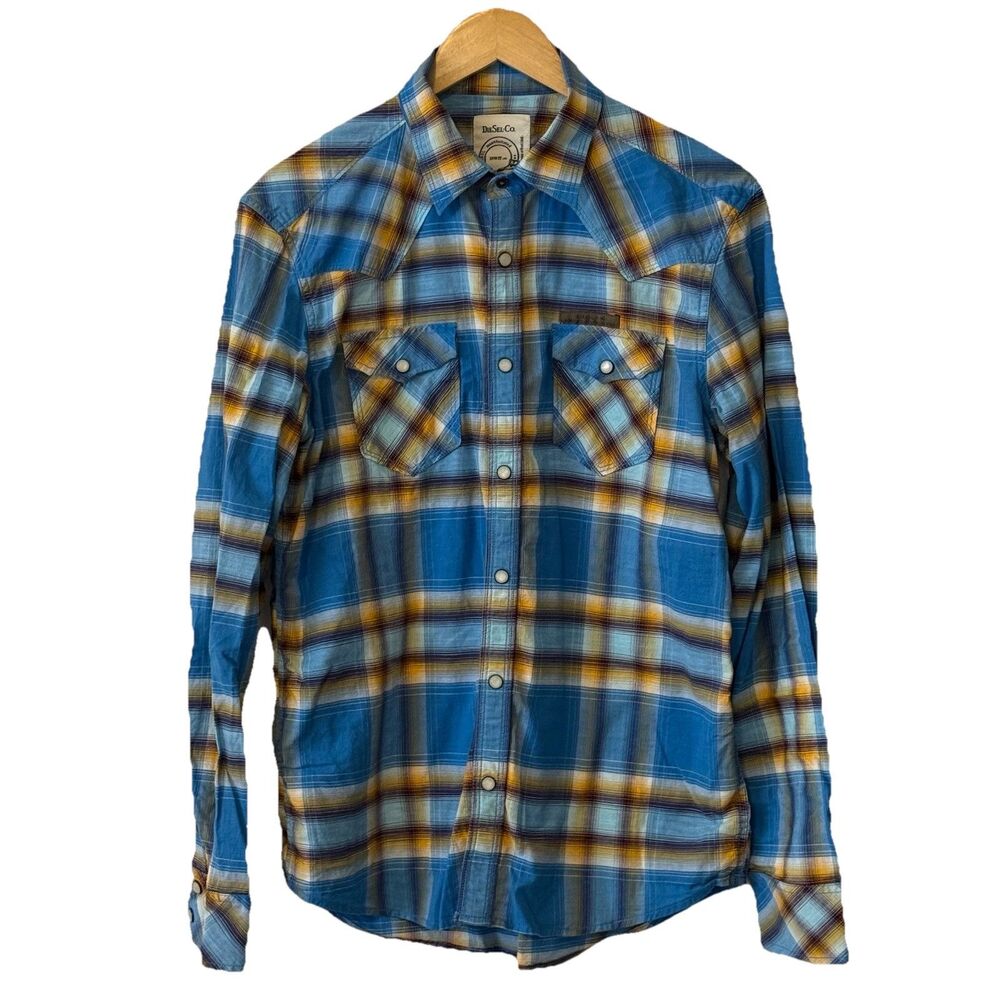 Diesel Co 1978 Plaid Western Pearl Snap Shirt Mens Large Blue 100% Cotton